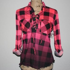Pink and black plaid shirt